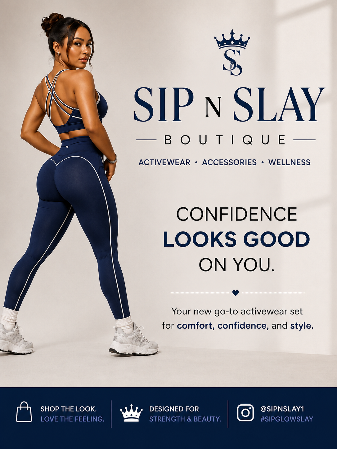 Navy Cross-Waist Activewear Set